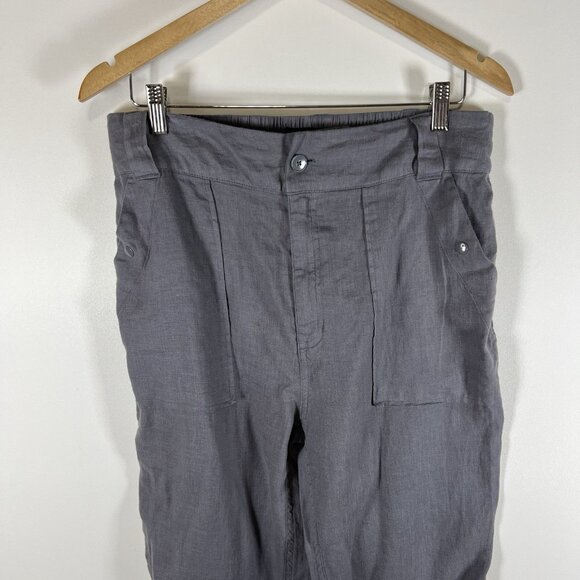 Tahari Linen Pants Size Medium Gray Pockets High Rise Stretch Waist Lagenlook - Picture 4 of 7